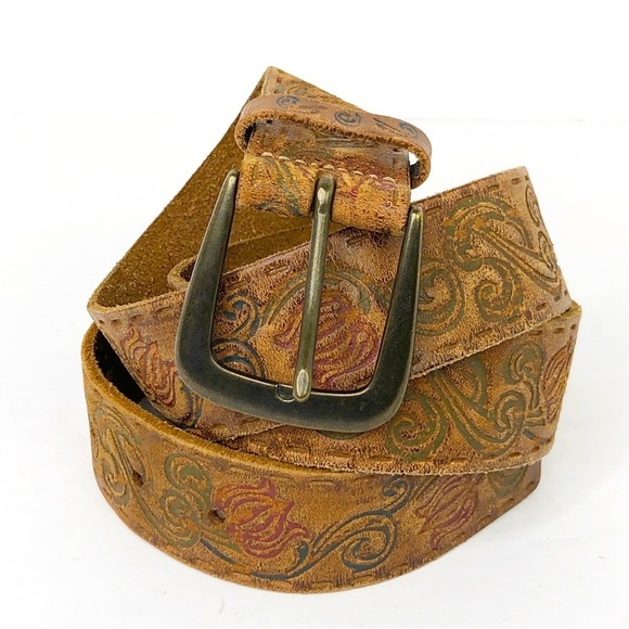 Bohemian embossed leather belt - Picture 1 of 12